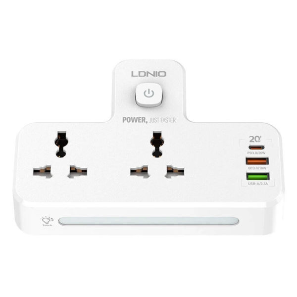 LDNIO Power Strip 2 Sockets with 20W 3x USB Ports & Touch